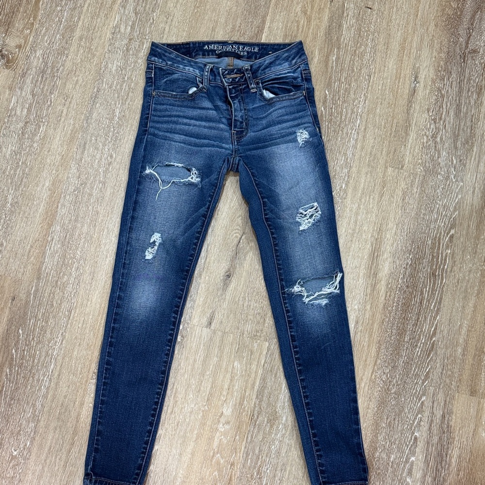 American Eagle Outfitters Dark Blue Distressed Skinny Jeans